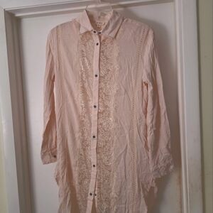 POL Lacey Inset, Long Sleeve Button Up Blouse, Pink, NWOT